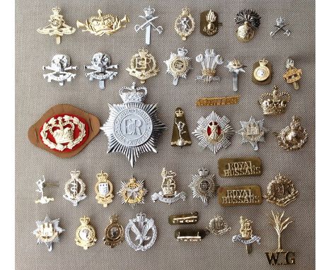 British Army Staybrite cap badge and collar dog collection of over 30 badges to include 17th/21st Lancers, RA, APTC, WRAC, Mi