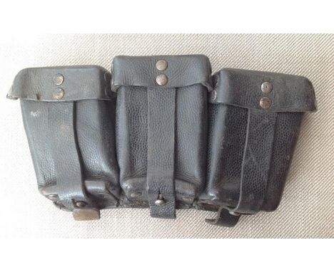 WW2 Third Reich K98 Ammo pouch. Single, maker marked and dated Alexander Hermes, Solingen 1943. Rivited example. Missing divi