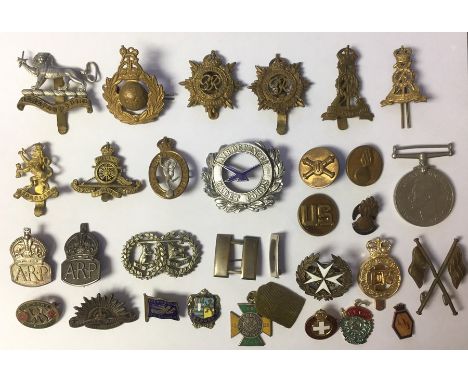 WW2 British cap badges to include Herefordshire Regt, Royal Marines, RASC x 2, Pioneer Corps, Free Dutch Forces, Royal Signal