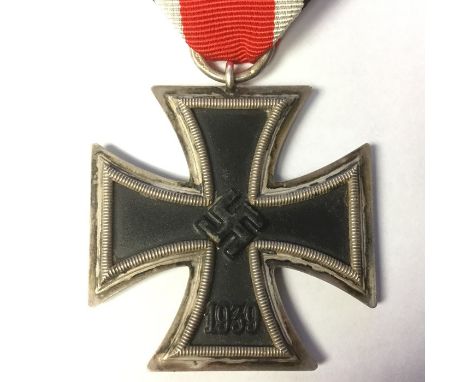 WW2 Third Reich Eisernes Kreuz 2. Klasse 1939. Iron Cross 2nd class 1939. Complete with ribbon. "123" makers mark to ring.