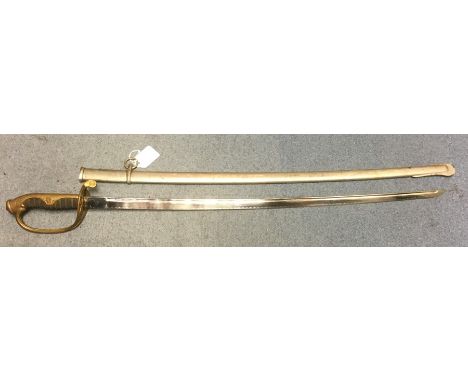 WW2 Japanese Army Officers Parade Sabre. 645mm long single edged fullered blade. No makers markings or Mon to backstrap. Wire