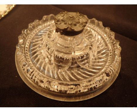 Vintage glass and silver plate inkwell D: 15 cm