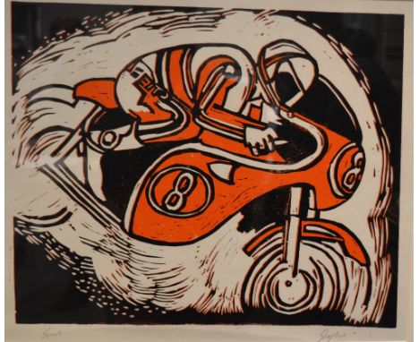 Sydney Horne Shepherd (1909-1993) Biker, signed and inscribed in pencil in the margin, lithograph, 35.5cm x 43cm