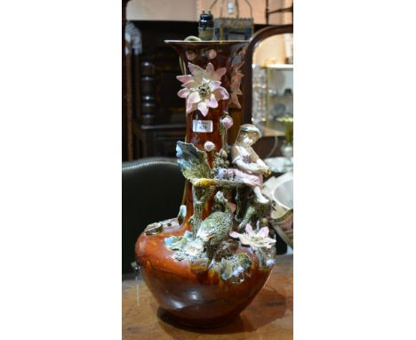 An Austrian pottery vase converted to a table lamp, 54cm