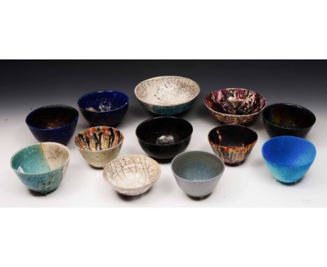 Alison Taylor (British, 1928-2015) Bowls, with various coloured and clear glaze, some with hand painted abstract designs, lar