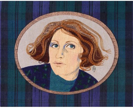 Alison Taylor (British, 1928-2015) Portrait of Helen, monogrammed, mixed fabric, 27cm x 33cm, together with two abstract mixe