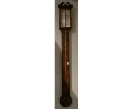 A George III  mahogany stick barometer with silvered dial by J Narrien of St James Street, London, the case with inlaid line 