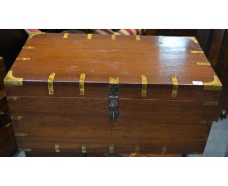 A hardwood campaign type trunk with brass mounts, 82cm