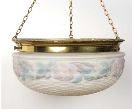 Continental glass and brass plafonnier light fittingearly to mid 20th Century, in the form of a basket with flowers and all s
