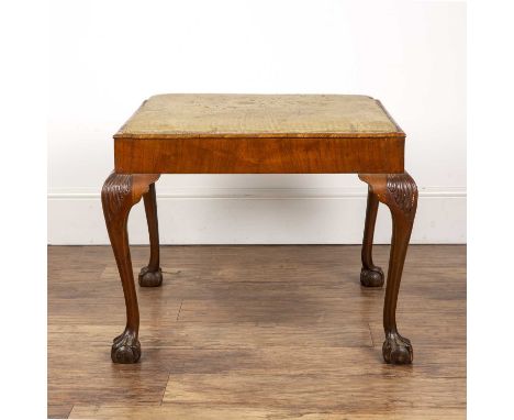 Large walnut square dressing stoolwith a tapestry top on cabriole legs, 65cm wide x 52cm high  In original condition, a bit d