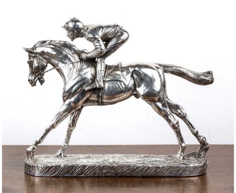Filled silver model of a race horses with jockey up bearing marks for Camelot Silverware, Sheffield, 1997, with a felt-lined 