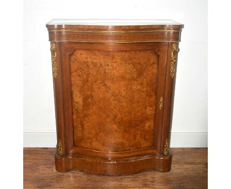Burr walnut serpentine front cabinetFrench, late 19th Century, with gilt metal mounts, 90cm wide x 43cm deep x 112cm high  Lo