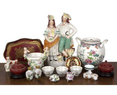 Group of piecesincluding a Spode creamware two-handled jar and cover, 20cm high, a Meissen miniature cream jug, a pair of Chi