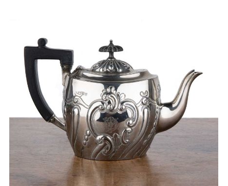 Victorian silver batchelors teapotwith angular trophy style handle, bearing marks for James Deakin & Sons (John & William F D