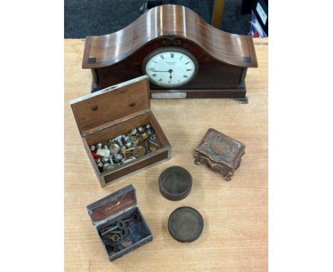 Selection of collectables includes Curtis and sons mantle clock, silver framed cigarette case etc