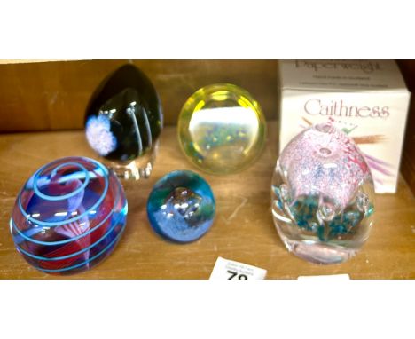 Selection of 5 glass Caithness paperweights, one boxed