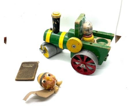 Selection of collectables includes Vintage flump, wooden and metal train, Golden Leaves by R.Browning etc