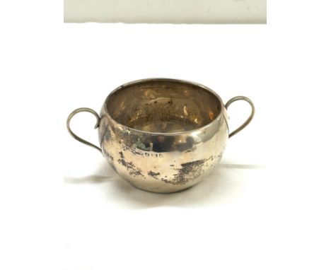 Vintage silver twin handled bowl, hallmarks worn, total weight 105 grams