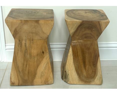 Pair wooden lamp tables, overall height 18 inches, 12 inches square
