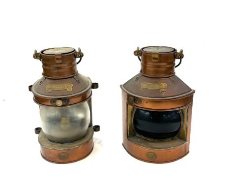 Two vintage copper ship lanterns measures approx 9.5 inches tall