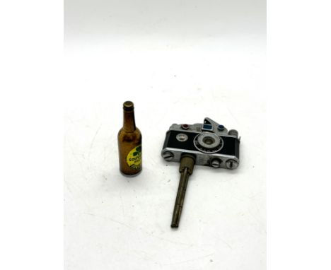 2 Vintage Novelty lighters includes Beer bottle and camera