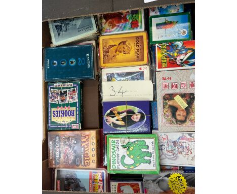 34 x vintage playing card decks including NFL baseball stars, comic super heroes, Japanese animation, girlie pin ups, Disney 