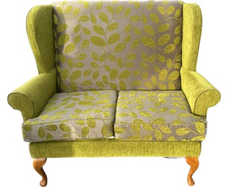 two seater farbic sofa measures approx 40 inches tall by 41 inches wide and 21 inches deep