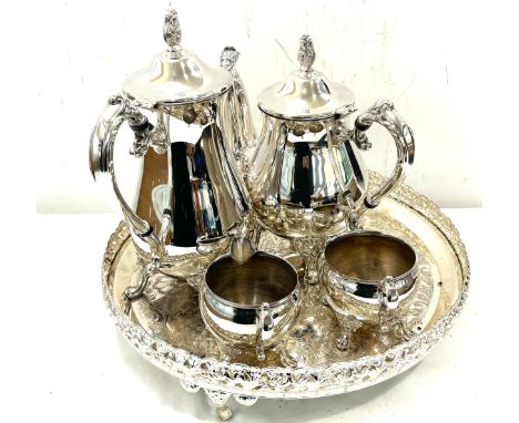 Vintage silver plated coffee and tea set on tray