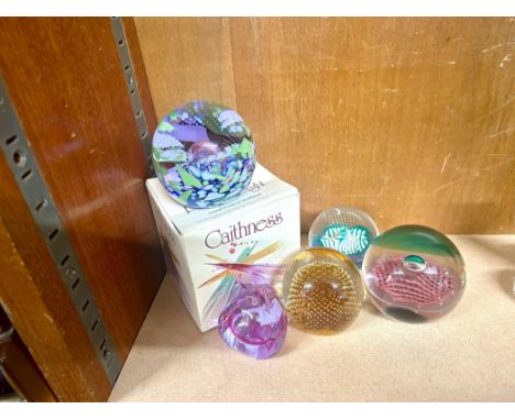 Selection of 5 glass Caithness paperweights, one boxed