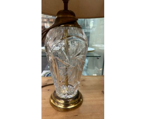 Vintage crystal glass lamp with gold trims and shade overall height 17 inches