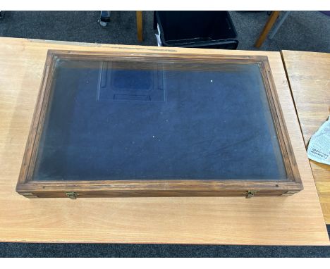 Vintage wooden display case measures approximately 33inches wide  21 inches depth  4 inches tall