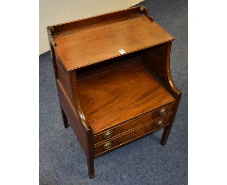 A George III Gillows style mahogany bedside commode cabinet, the hinged top above open recess with further hinged compartment