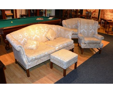 An upholstered Art Forma four piece lounge suite, comprising of three seater sofa, two seater sofa, armchair and stool (4)