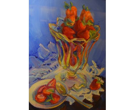 *Josephine Graham (Scottish Contemporary)'Strawberries'Oil on canvas, signed lower right, 34 x 26cmProvenance: The Edinburgh 