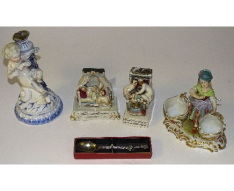 Two Farings figure groups, 'The Last in Bed to Put Out The Light' & 'Twelve Months After Marriage', together with two Contine