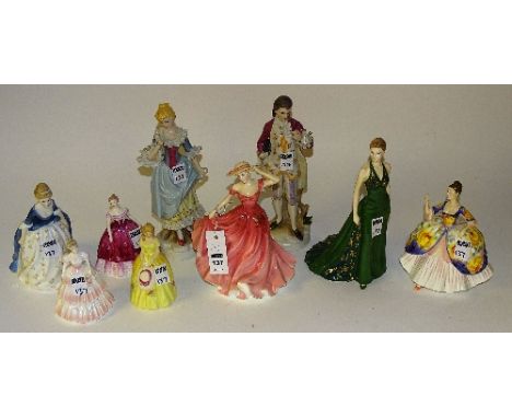 A collection of porcelain statuette's, to include Royal Doulton 'Ellen' with box, Coalport Worcester 'The Queen Mother' with 