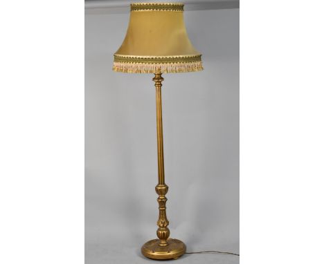 A Mid 20th Century Gilt Standard Lamp with Reeded Column Support, Complete with Shade 