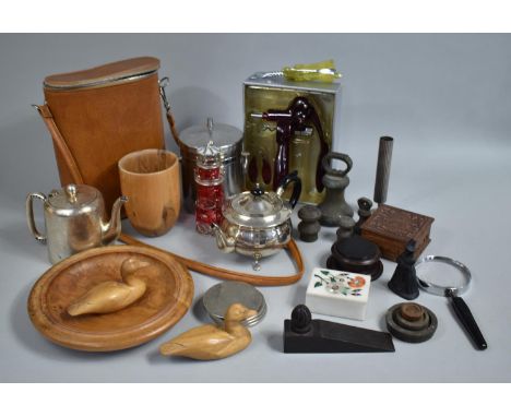 A Collection of Sundries to Include Ice Bucket, Picnic Set, Corkscrew Set, Magnifying Glass, Teapot, Scale Weights, Pietra Du