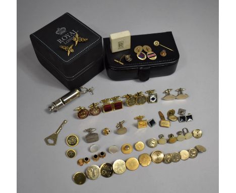 Two Boxes Containing Gents Cufflinks, Whistle, Rolls Royce Tie Pin In Original Cardboard Box etc 