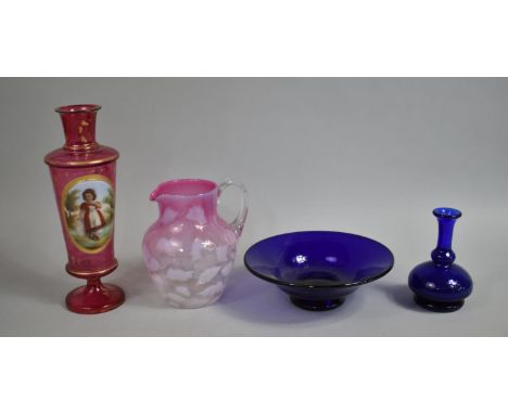 A Collection of Various 19th Century and Later Glassware to Comprise Continental Cranberry Glass Pedestal Vase with Applied P