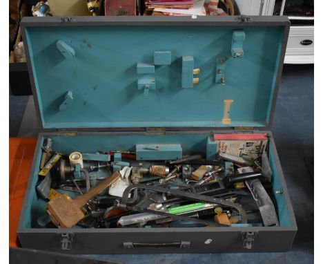 A Wooden Carpenters Toolbox Containing Various Tools etc 