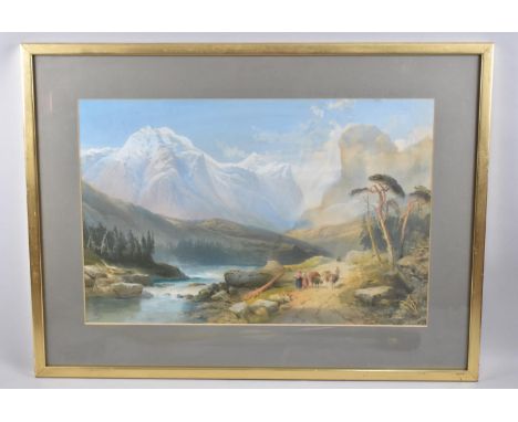 A Framed Print Depicting Alpine Scene with Lake, 59x39cm 