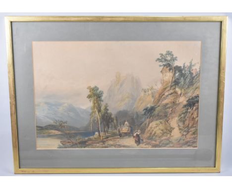 A Large Framed 19th Century Print, Alpine Track with Figures and Horse and Cart, 60x39cm 