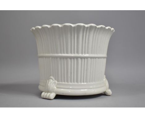 A Late 19th/Early 20th Century Creamware Circular Planter on Three Scrolled Feet, Ribbed Body and Wavy Rim, 27cm Diameter and