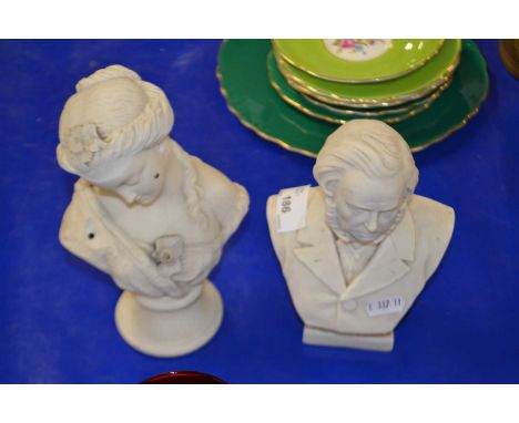 Parian ware bust possibley W H Goss of a Victorian gentleman plus one other