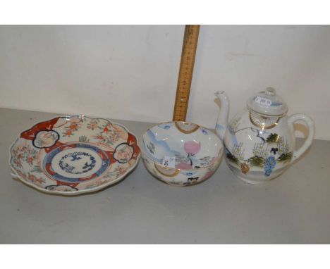 Mixed Lot:  Chinese porcelain, Royal Doulton character jug Mr Quaker, Coalport character figure and Worcester Quaker Oats bre