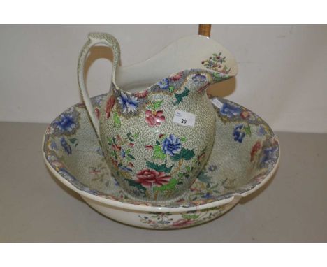 Copeland Spode large bowl and jug with floral design on green ground