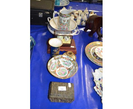 Group of mainly ceramic items including a Carlton ware vase, the blue ground with Chinoiserie type decoration, further modern