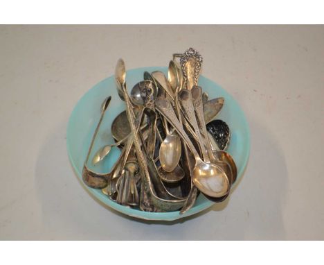 Set of five silver teaspoons and a quantity of other white metal flatware