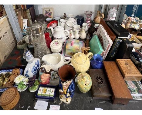 Ceramics and collectables to include Hornsey contrast part coffee service, enamel candlestick, Porky pottery jug and other it